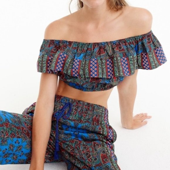 J. Crew Blue and Red Paisley Crop Top - Picture 4 of 5